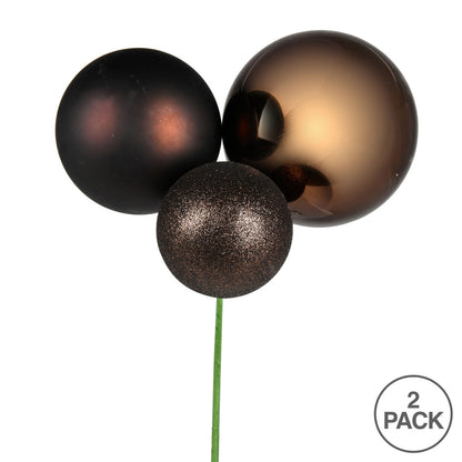 Vickerman 18" Chocolate Ball Ornament Christmas Pick Pack of 2
