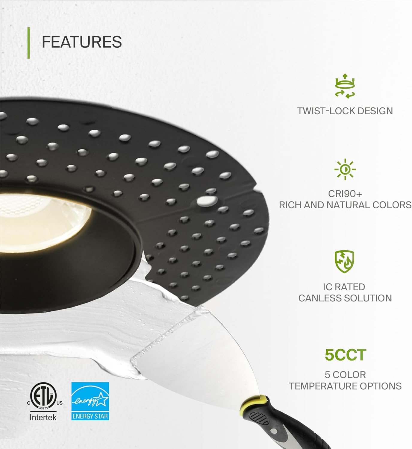 ASD Lighting LED Trimless Downlight Round 3.5inch 12W 120V Triac 2700/3000/3500/4000/5000K Black ETL Energy Star