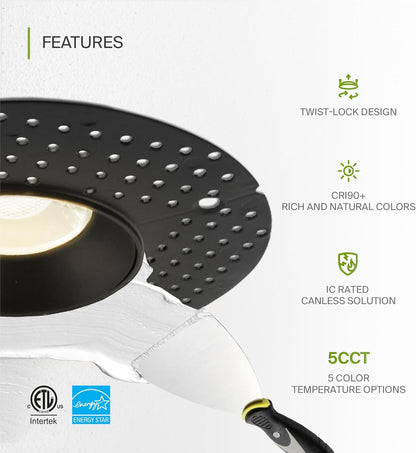 ASD Lighting LED Trimless Downlight Round 3.5inch 12W 120V Triac 2700/3000/3500/4000/5000K Black ETL Energy Star