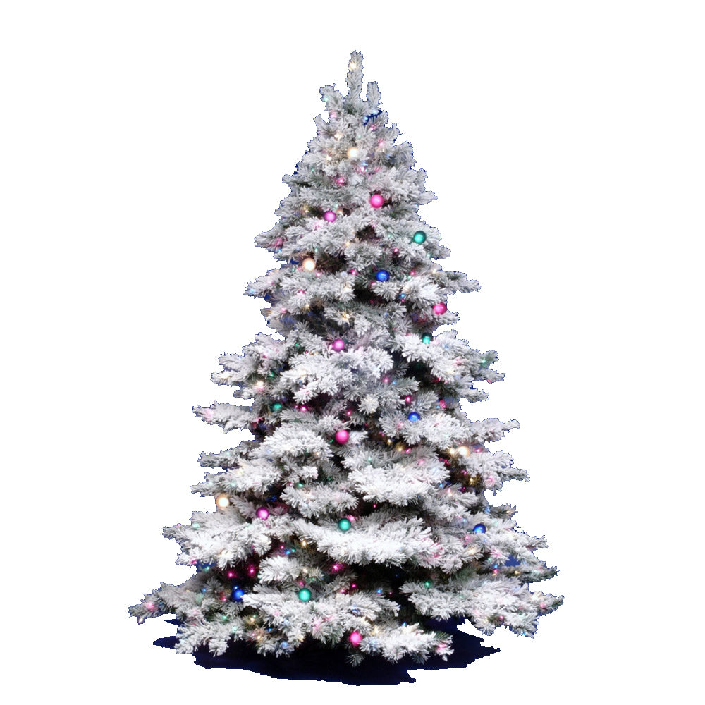 Vickerman 6.5' Flocked Alaskan Pine Artificial Christmas Tree Multi-Colored Dura-lit Lights