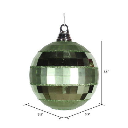 Vickerman 5.5" Celadon Shiny and Matte Mirror Ball Christmas Ornament with Glitter Accents