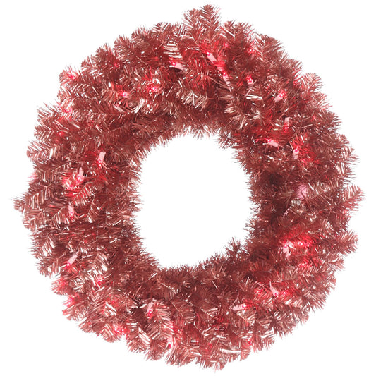 Vickerman 30" Artificial Rose Pine Wreath with 240 PVC tips and 70 Dura-Lit® LED Pink Mini Lights