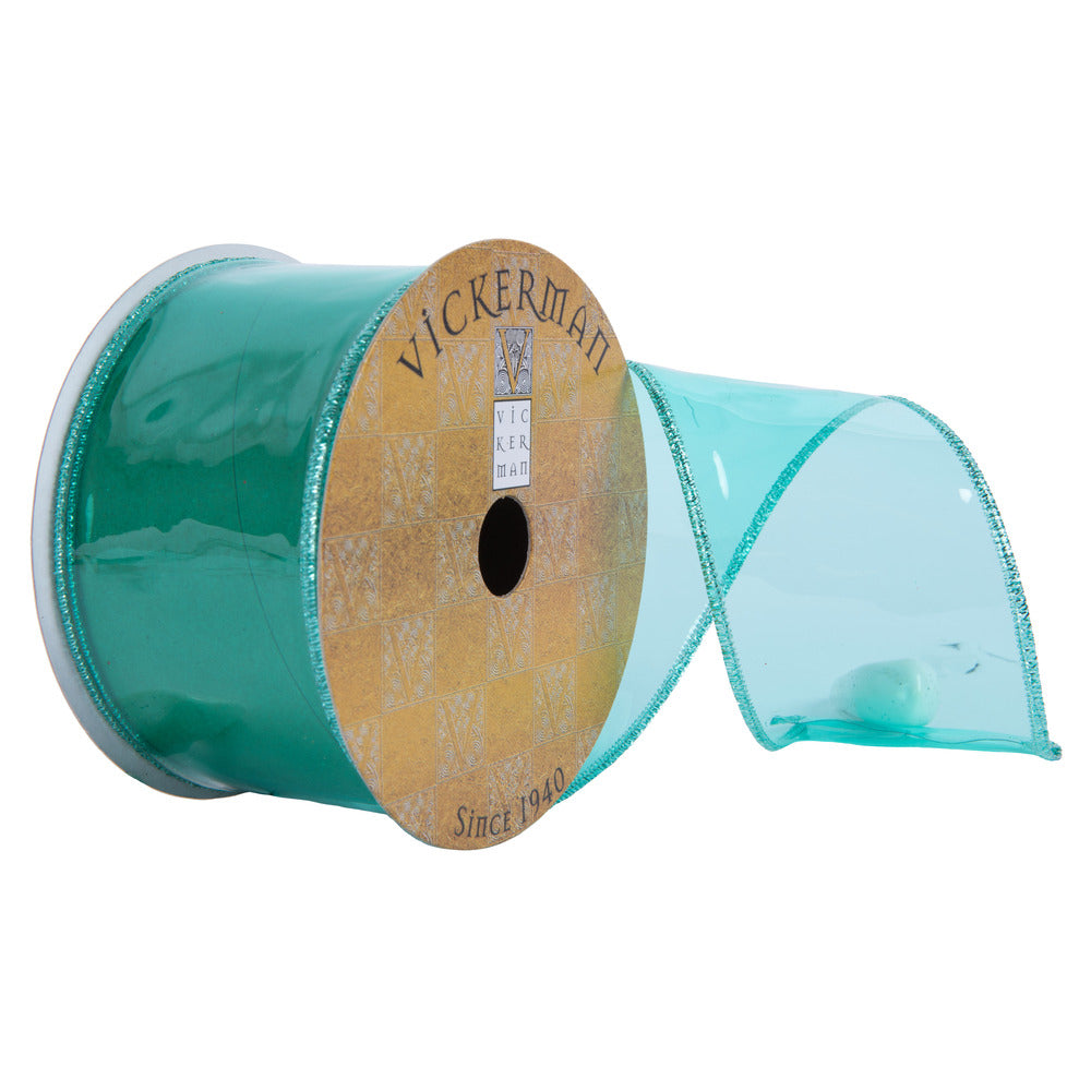 Vickerman 2.5" x 10 Yards Teal Transparent PVC Christmas Ribbon