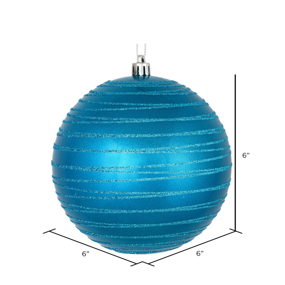 Vickerman 6" Turquoise Candy Finish Ball Ornament with Glitter Lines 3 per Bag