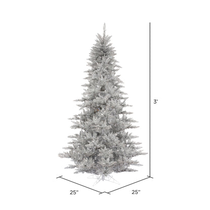 Vickerman 3' Silver Tinsel Fir Artificial Christmas Tree Unlit