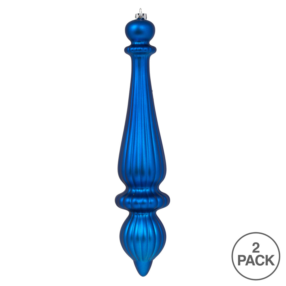 Vickerman 14" Blue Matte Finial Drop Ornament Pack of 2