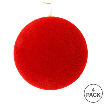 Vickerman 5" Red Flocked Ball Ornament 4 per bag