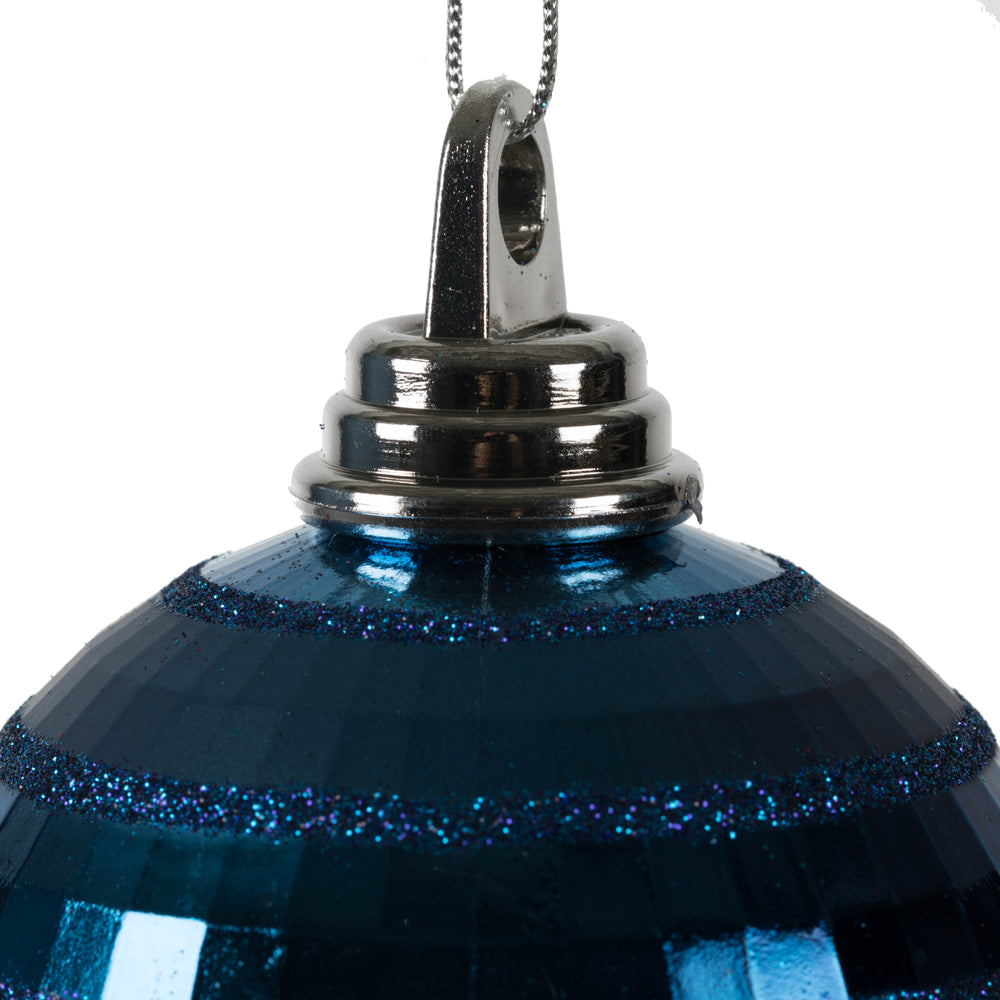 Vickerman 4" Midnight Blue Shiny and Matte Mirror Ball Christmas Ornament with Glitter Accents 4 per Box