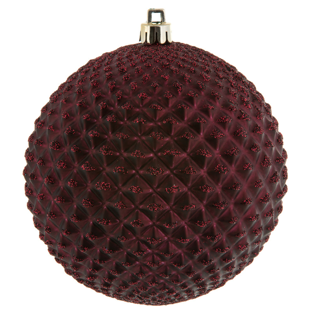 Vickerman 4" Wine Durian Glitter Ball Ornament 6 per Bag