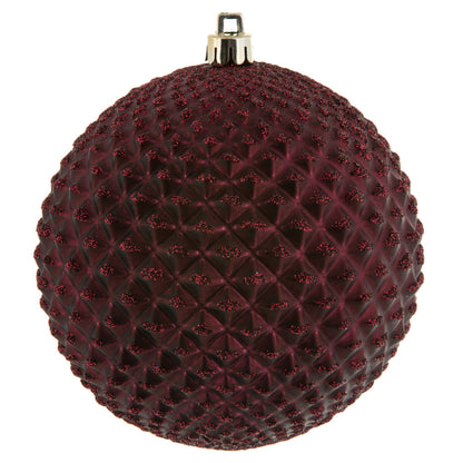 Vickerman 4" Wine Durian Glitter Ball Ornament 6 per Bag