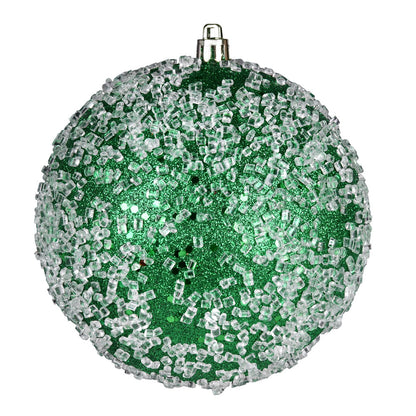 Vickerman 4" Green Glitter Hail Ball Ornament 6 per Bag