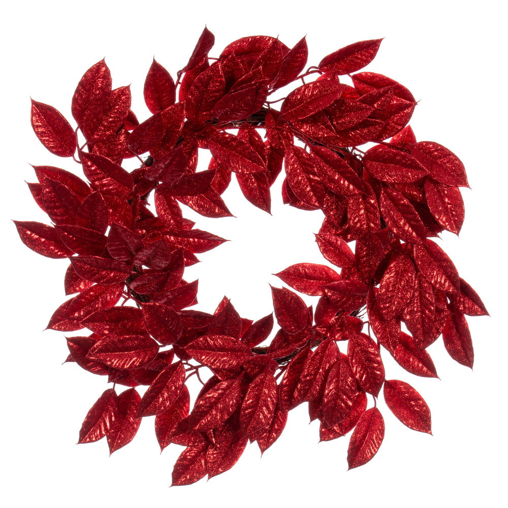 Vickerman 24" Red Artificial Gardenia Glitter Wreath.