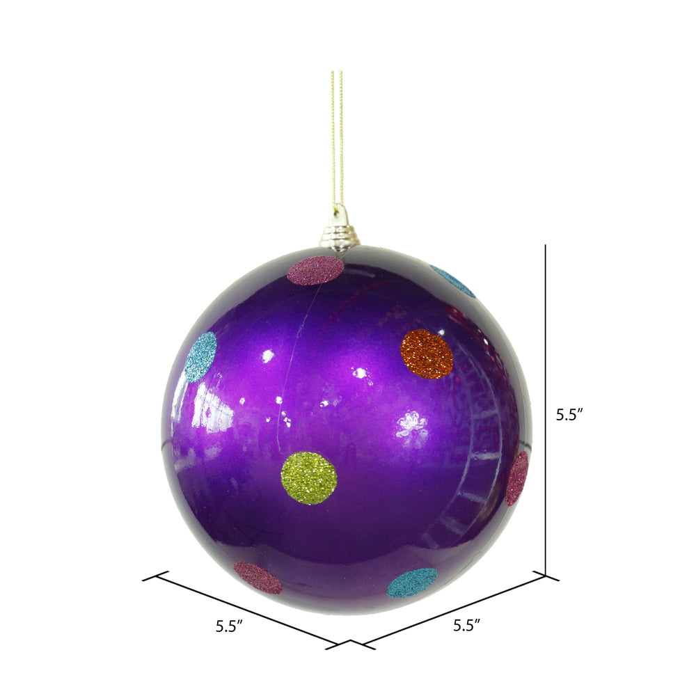 Vickerman 5.5" Purple Candy Finish Ball Christmas Ornament with Multi-Colored Polka Dots