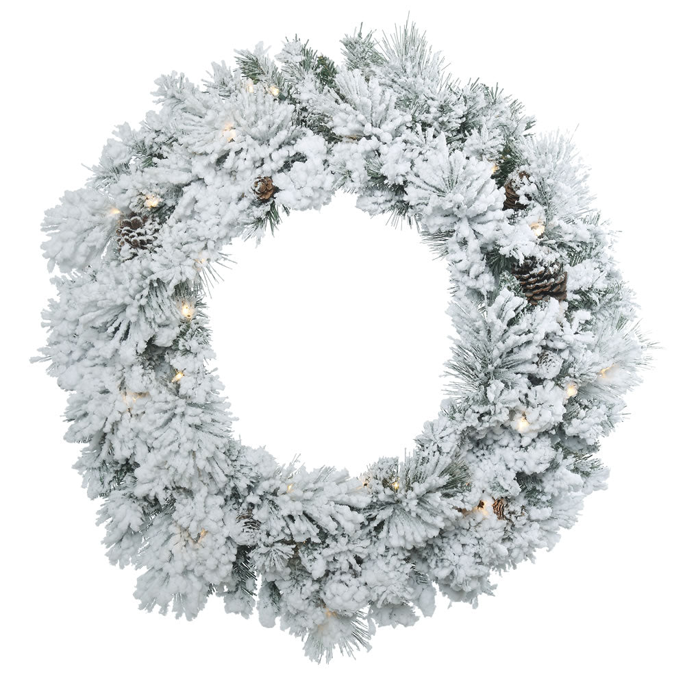 Vickerman 30" Flocked Ashton Pine Artificial Christmas Wreath Warm White Dura-lit LED Mini Lights