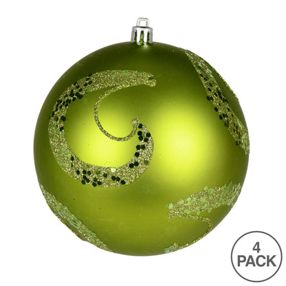 Vickerman 4.75" Lime Matte Sequin Swirl Ornament 4 per Bag