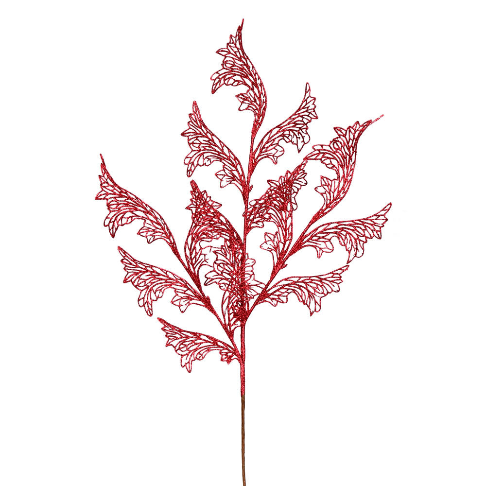 Vickerman 27" Burgundy Glitter Coral Bells Leaf Lace Artificial Christmas Spray. Includes 12 sprays per pack.