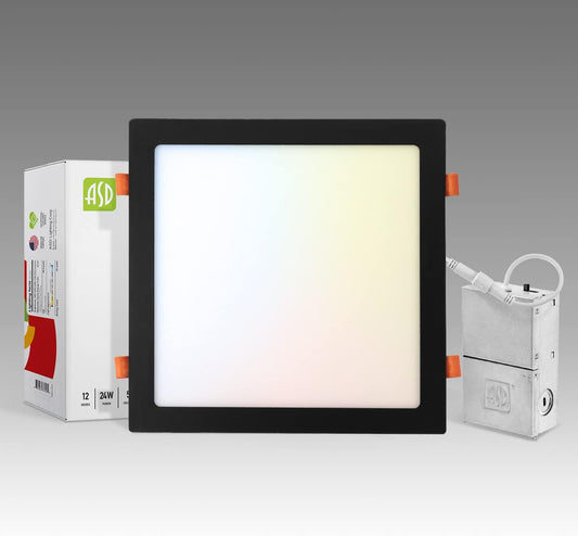 ASD Lighting LED Recessed Mini Panel Square 12inc 24W 120V Triac 2700/3000/3500/4000/5000K Black UL