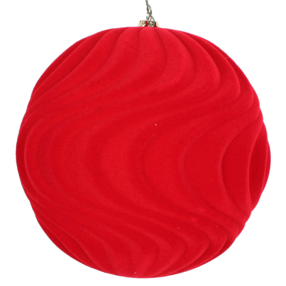 Vickerman 6" Red Flocked Wave Ball Ornament 2 per Bag