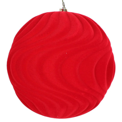 Vickerman 6" Red Flocked Wave Ball Ornament 2 per Bag