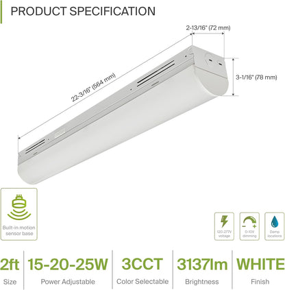 ASD Lighting LED Stairwell Fixture with Q-base 2feet Power Adjustable 15/20/25W 120-277V CCT Selectable 3500/4000/5000K Dimmable White UL DLC Premium