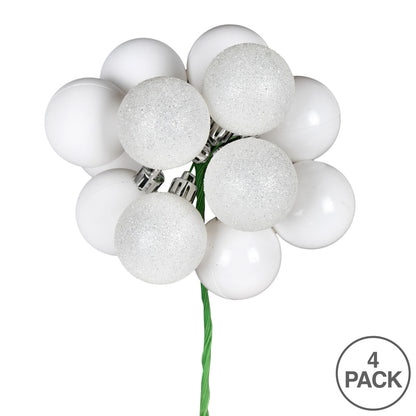 Vickerman 12" White Ball Ornament Christmas Pick 4 per set
