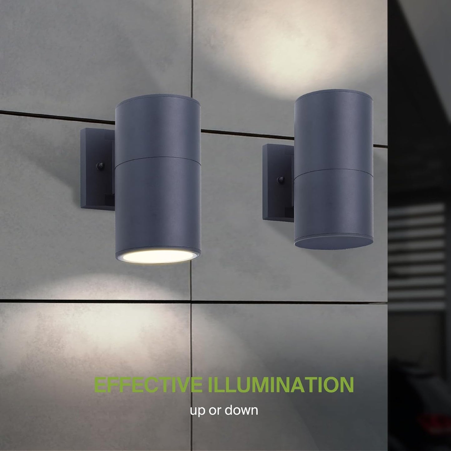ASD Lighting BULB Round Outdoor Wall Cylinder, Up Or Downlight Fixture, 120V, 6.44Wide, 50°, 60W Max, Black Finish, 2 Pack