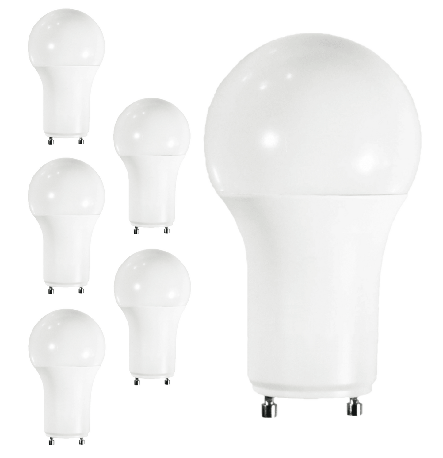 Damar A19 LED Light Bulb 9.5W 800 Lumen 2 Prong Twist Lock GU24 Base 2700K Warm White for Home Bedroom Ceiling Light Bulb 120V CRI80 230° Beam Angle Damp Location Dimmable White Finish Pack of 6