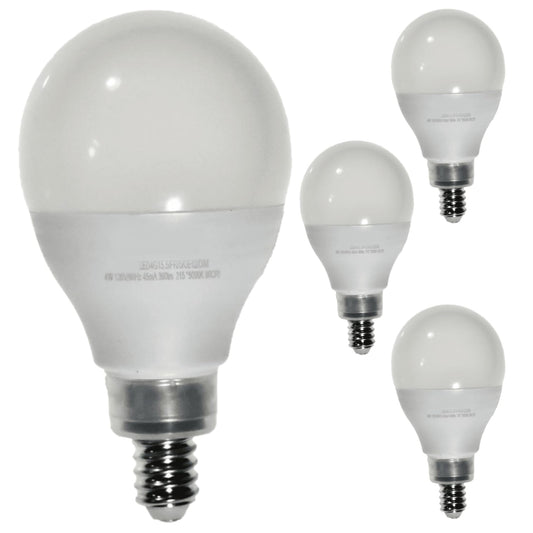 Damar- G15.5 LED Light Bulb Frosted Globe Shape Dimmable 4W 360 Lumens E12 Candelabra Base 5000K Bright White Pack of 4- Small Short Round Lamp for Chandelier Vanity Ceiling Fan Pendant