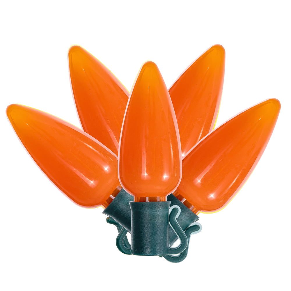 Vickerman 25 Orange Ceramic C9 LED Light on Green 22AWG Wire 25'.