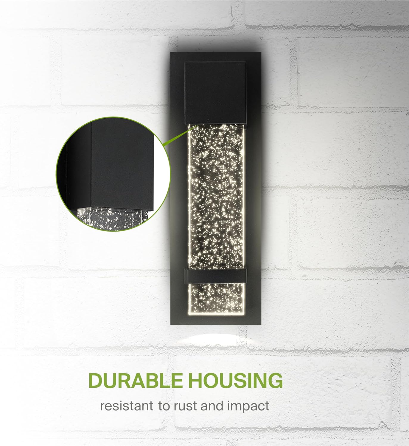 ASD Lighting LED Outdoor Wall Sconce 13" 11.5W CCT Selectable 3000/4000/5000K Dimmable Clear Seeded Glass, Black ETL