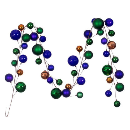 Vickerman 10' Green Purple And Copper Gold Assorted Finish Branch Ball Ornament Garland.
