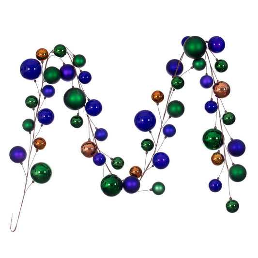 Vickerman 10' Green Purple And Copper Gold Assorted Finish Branch Ball Ornament Garland.