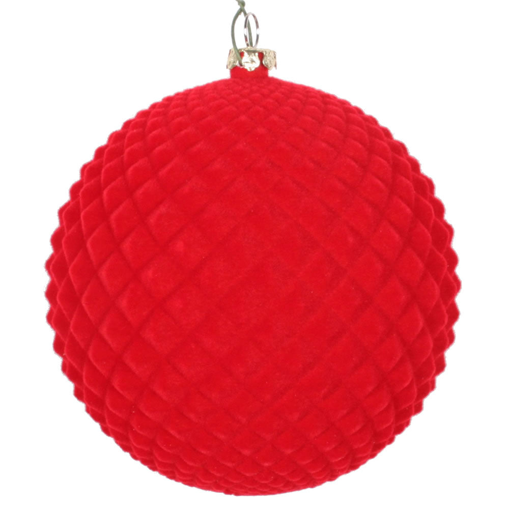 Vickerman 4" Red Flocked Durian Ball Ornament 3 per Bag