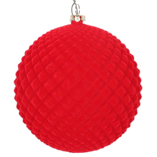 Vickerman 4" Red Flocked Durian Ball Ornament 3 per Bag