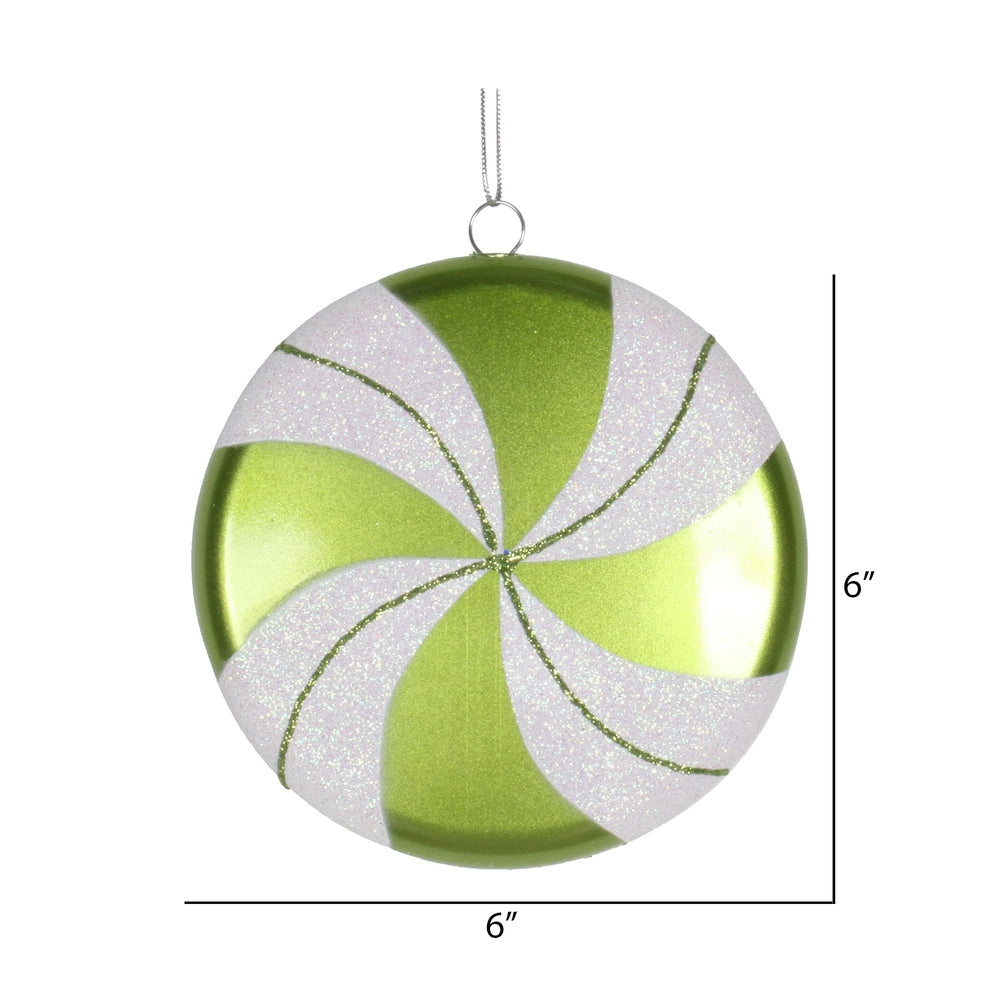 Vickerman 6" Lime-White Swirl Flat Candy Christmas Ornament