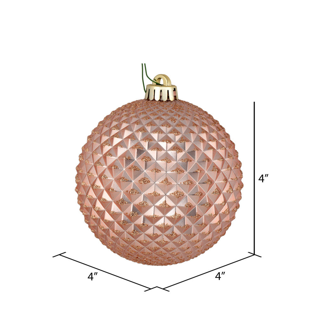 Vickerman 4" Rose Gold Durian Glitter Ball Ornament 6 per Bag