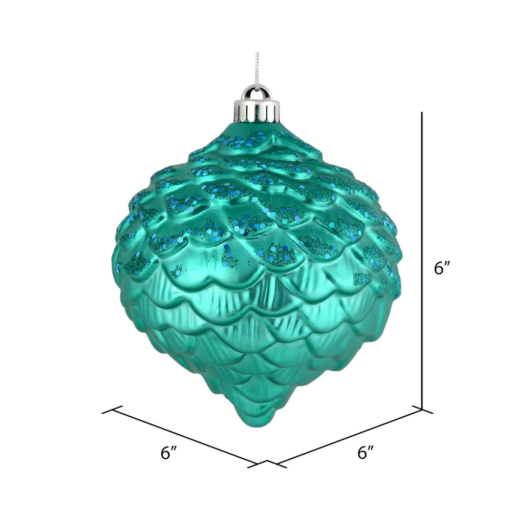 Vickerman 6" Teal Glitter Pinecone Christmas Ornament 6 per Bag