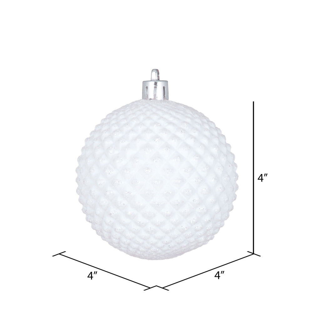 Vickerman 4" White Durian Glitter Ball Ornament 6 per Bag