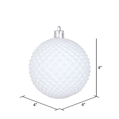 Vickerman 4" White Durian Glitter Ball Ornament 6 per Bag
