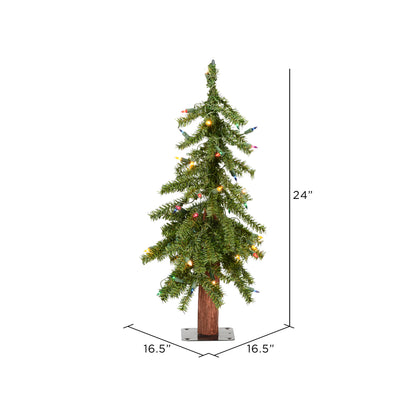 Vickerman 2' Natural Alpine Artificial Christmas Tree Multi-Colored Incandescent Lights