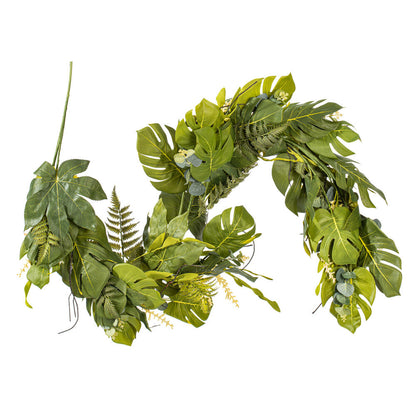 Vickerman 6'Artificial Green Mixed Jungle Foliage Garland. Combination of leaves.