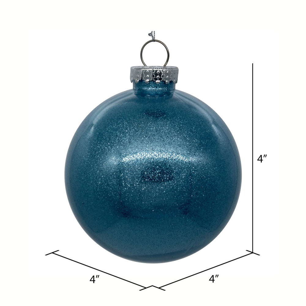 Vickerman 4" Clear Ball Christmas Ornament with Baby Blue Glitter Interior 6 Pieces per bag