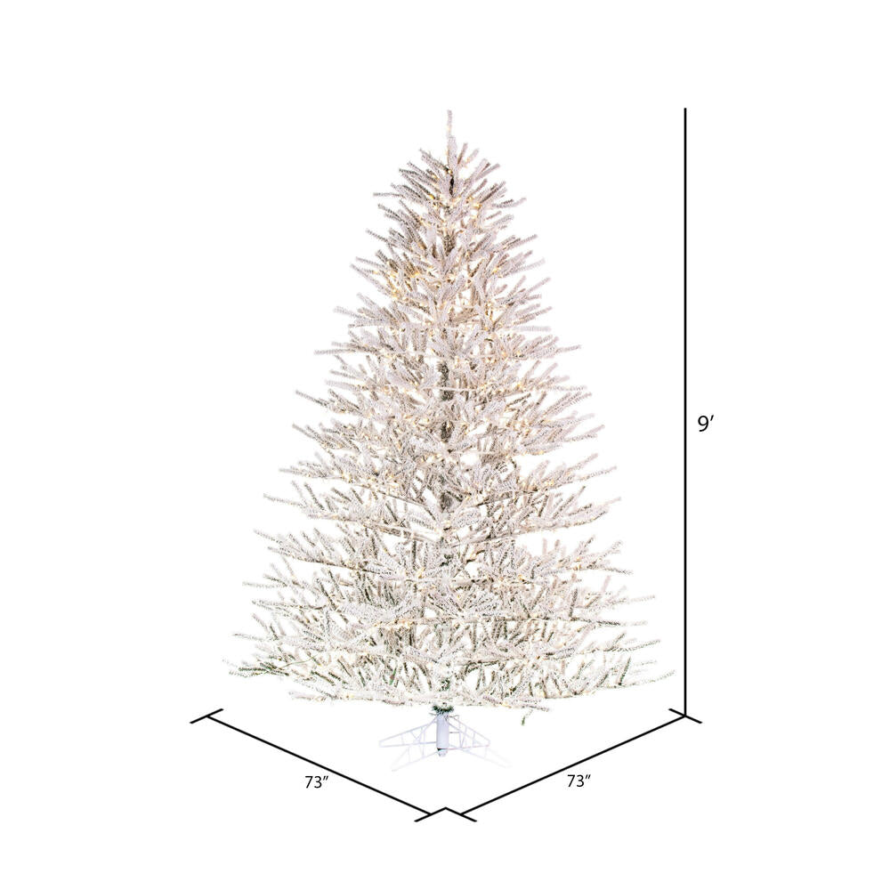 Vickerman 9' x 73" Flocked Pistol Pine Artificial Pre-lit Christmas Tree Warm White 3mm LED Lights.