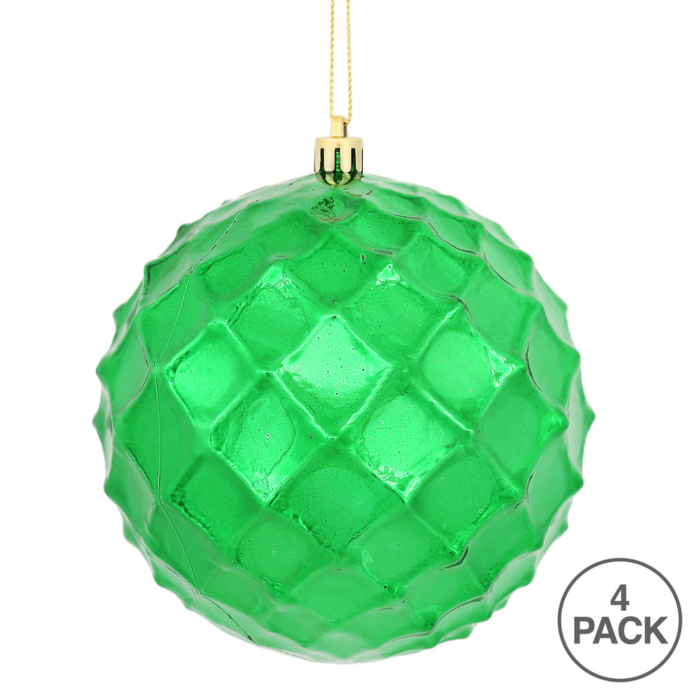 Vickerman 4.75" Green Shiny Diamond Bauble Christmas Ornament Set of 4