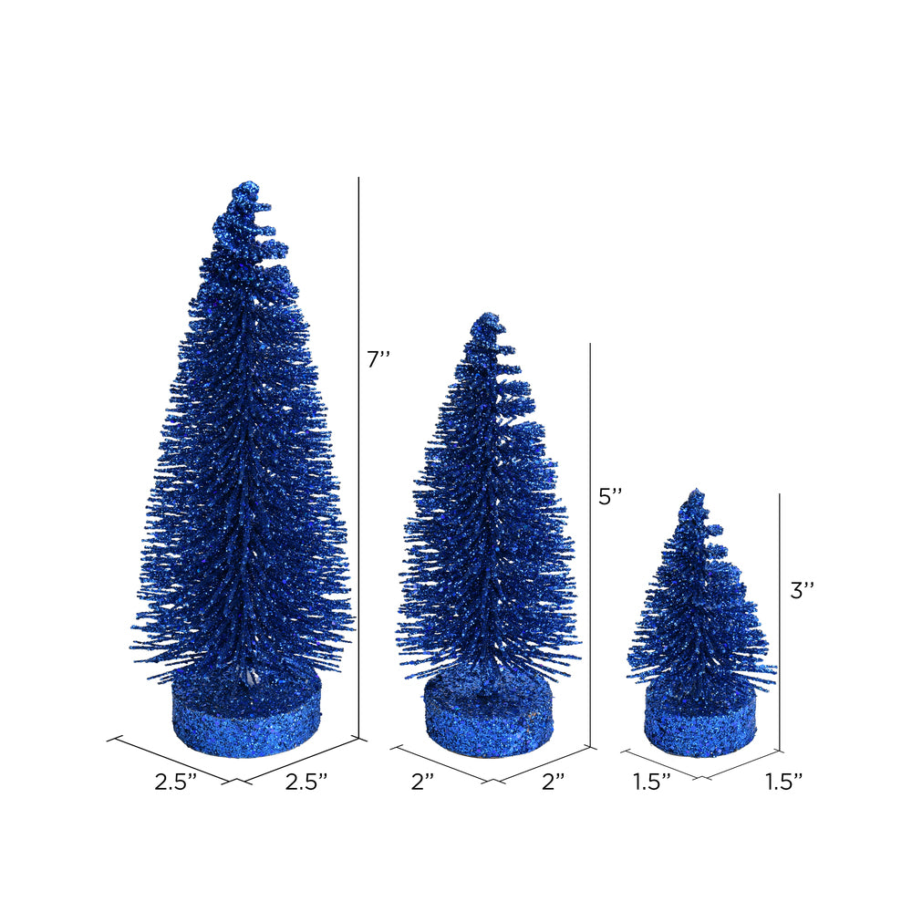 Vickerman 3"-5"-7" Midnight Blue Glitter Oval Pine Artificial Christmas Tree Set of 3