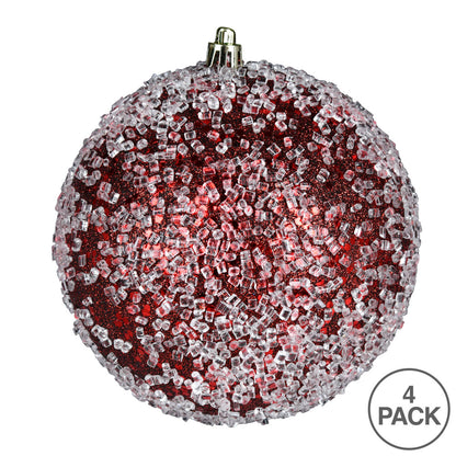 Vickerman 4.75" Burgundy Glitter Hail Ball Ornament 4 per Bag