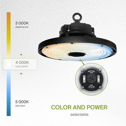 ASD Lighting Q-base LED UFO High Bay 150W CCT Selectable 3000/4000/5000K Dimmable Black UL DLC Premium