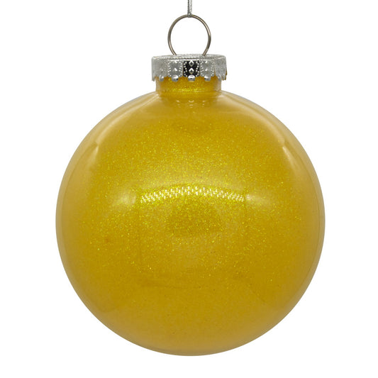 Vickerman 3" Clear Ball Christmas Ornament with Yellow Glitter Interior 12 Pieces per bag