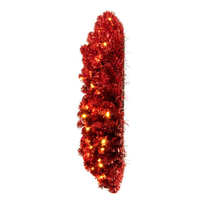Vickerman 36" Artificial Deluxe Red Tinsel Christmas Wreath Warm White Single Mold Wide Angle Mini Lights