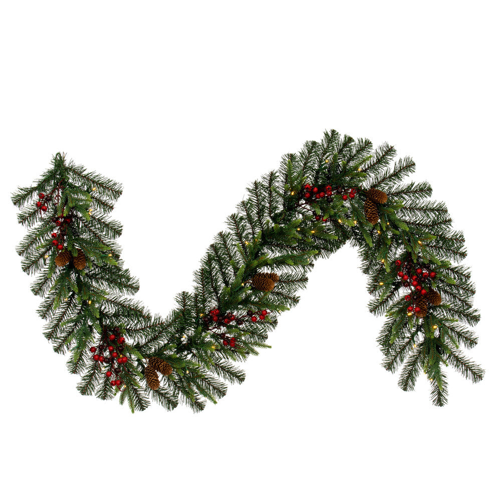 Vickerman 6' x 14" Berry Mixed Pine Cone Artificial Pre-Lit Garland Battery Operated LED Warm White Lights